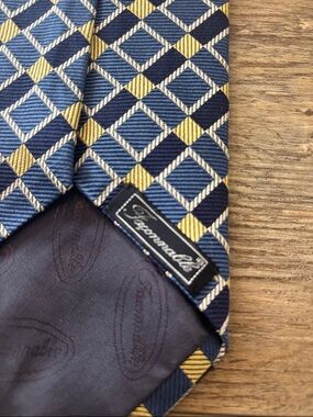 Faconnable Classic Blue Geometric Men's Tie 100% Silk Hand Made